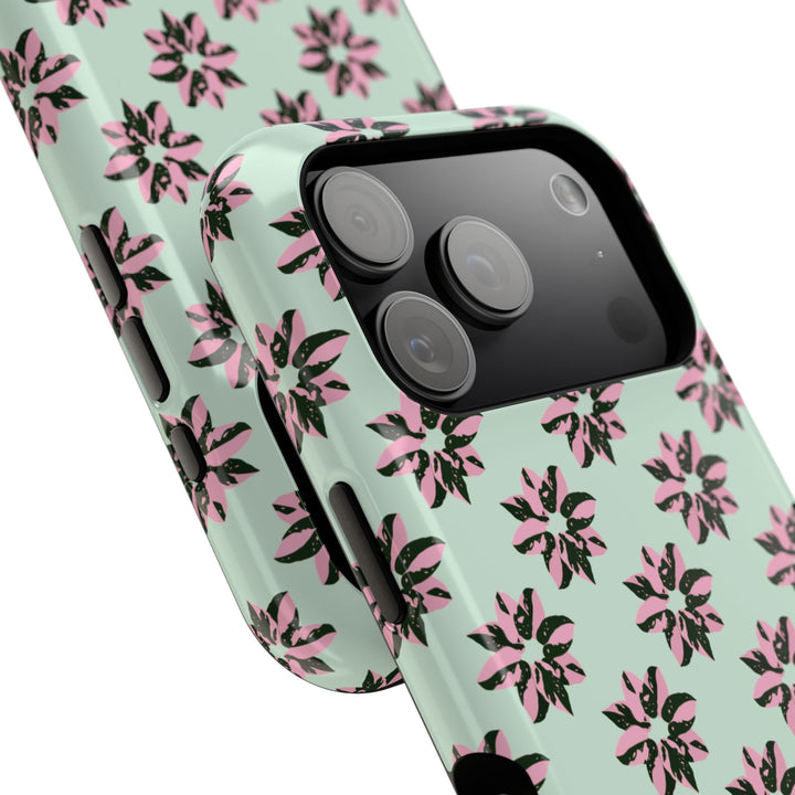 Pink Princess Philodendron Pattern Phone Case – Dual Layer Protective Cover by Printify