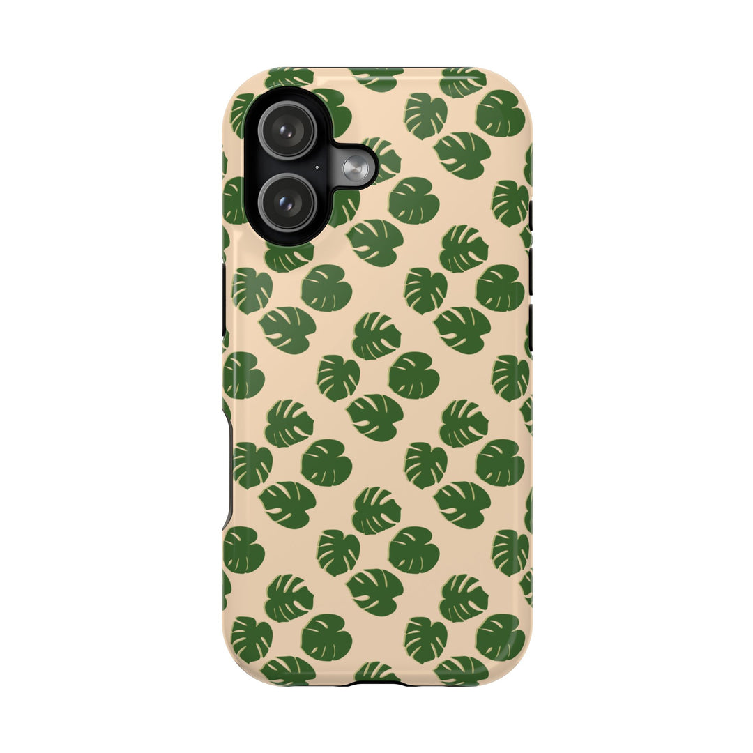 Monstera Pattern Impact-Resistant Phone Case Green Botanical Protective Cover Dual Layer Slim Design