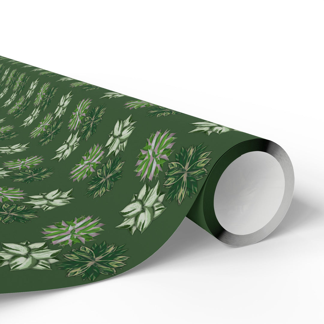 Green Floral Wrapping Paper Roll — Elegant Botanical Gift Wrap for Holidays & Special Occasions