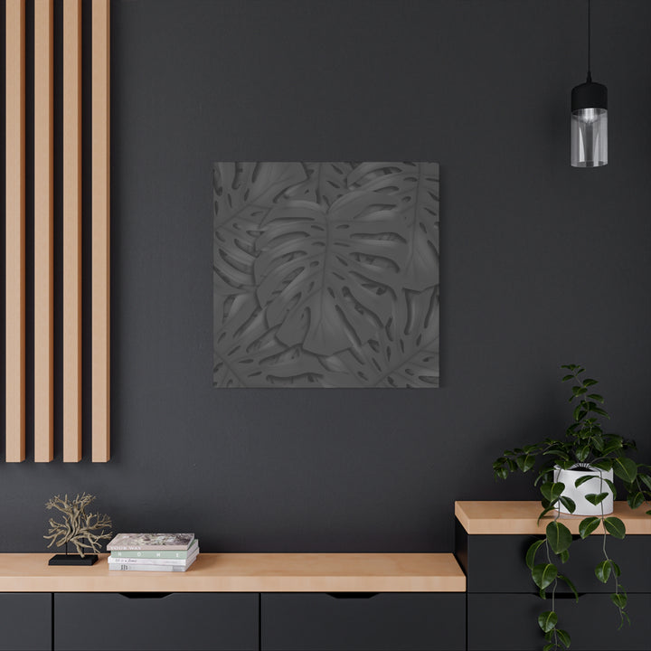Charcoal Monstera Canvas Wall Art Matte Stretched 1.25 Inch Thick Plant Leaf Decor