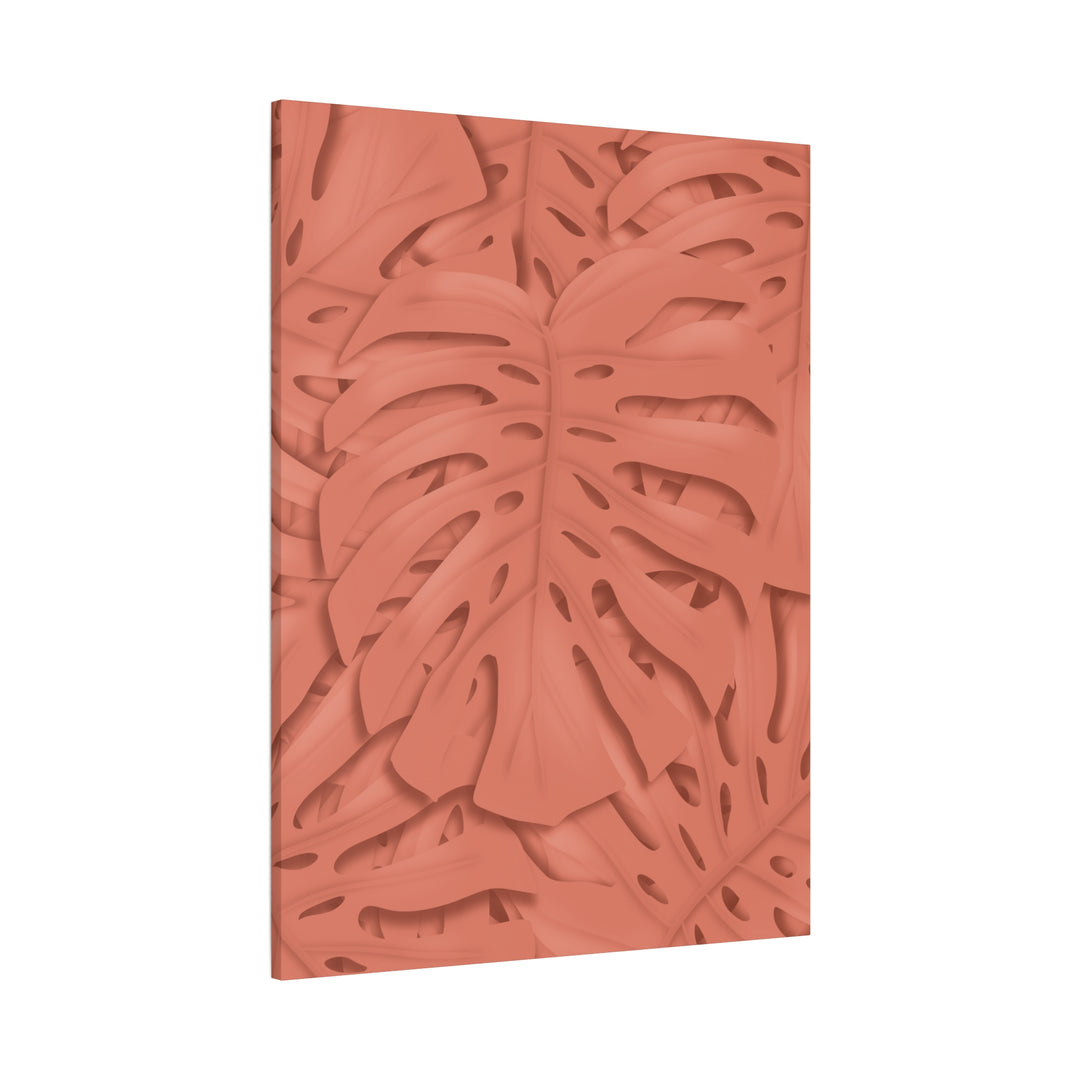Coral Monstera Canvas Wall Art Matte Stretched 1.25 Inch Modern Botanical Print For Living Rooms