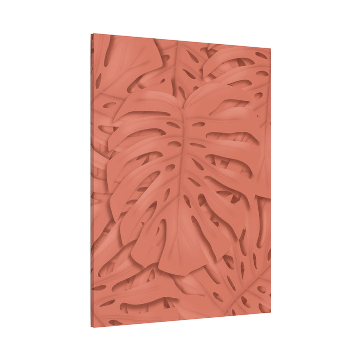 Coral Monstera Canvas Wall Art Matte Stretched 1.25 Inch Modern Botanical Print For Living Rooms