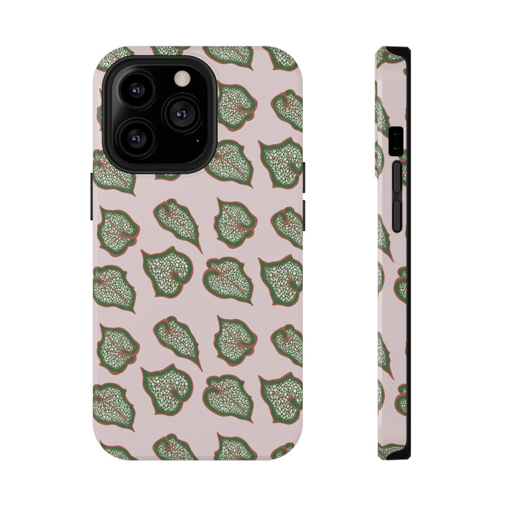 Begonia Pattern Impact Resistant Phone Case Green Botanical Protective Cover For Wireless Charging And iPhone 17 Series