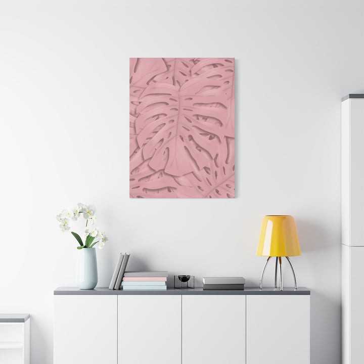 Monstera Canvas Art Soft Pink Botanical Wall Decor Matte Finish Print For Living Room