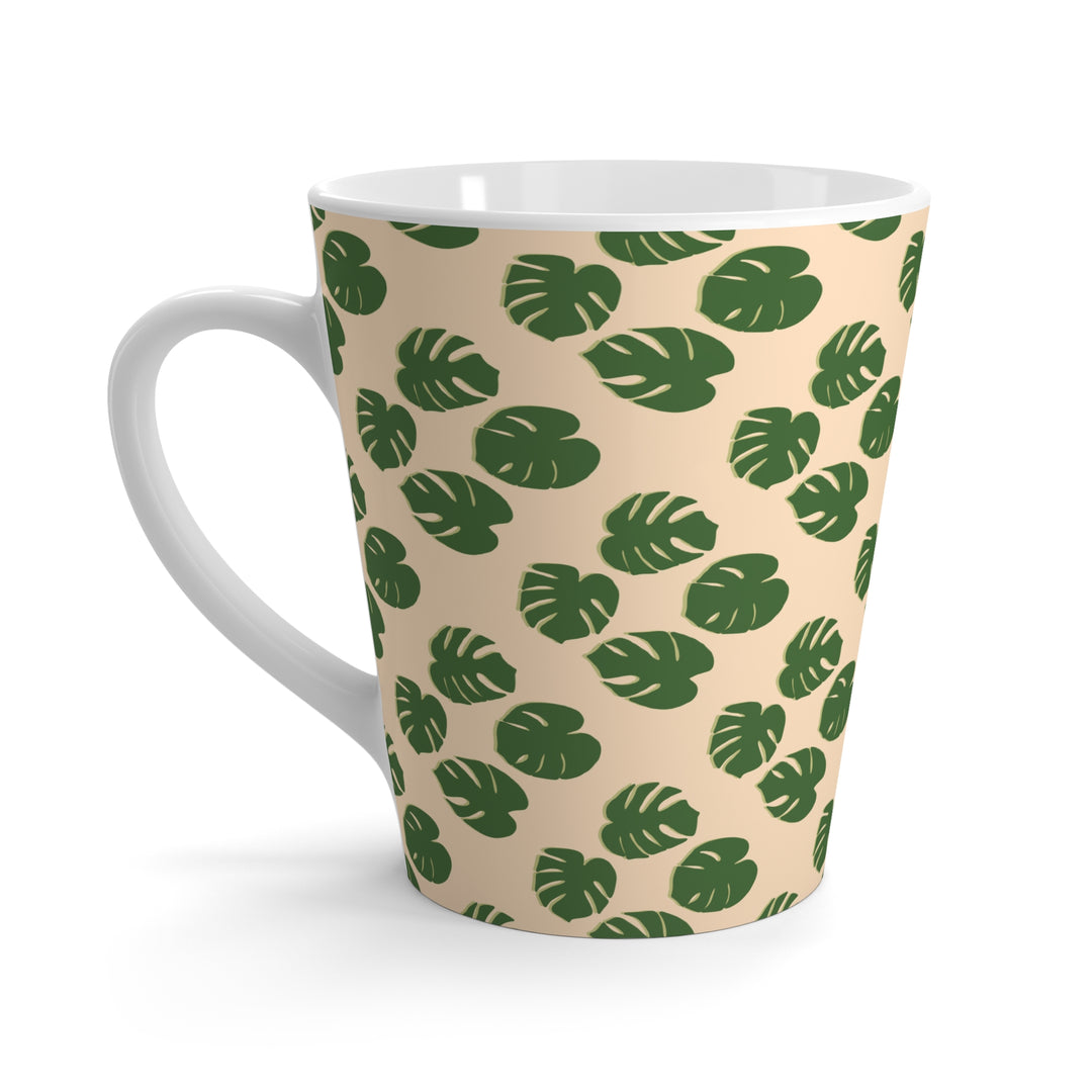 Monstera Pattern Mug The Potted Pixel 12 Oz Ceramic Coffee Cup With Green Monstera Leaves