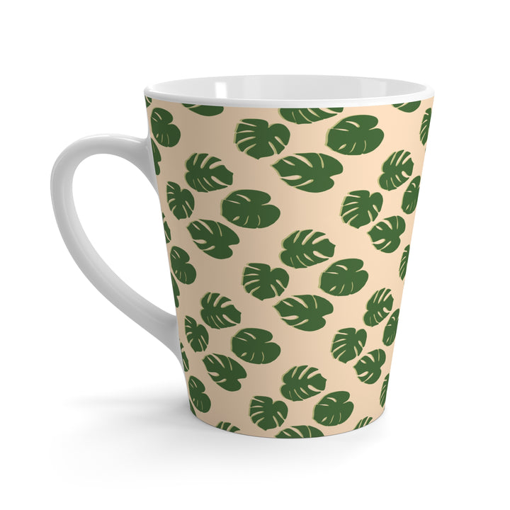 Monstera Pattern Mug The Potted Pixel 12 Oz Ceramic Coffee Cup With Green Monstera Leaves