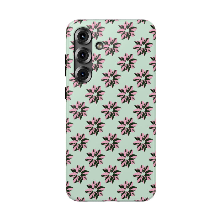 Pink Princess Philodendron Pattern Phone Case – Dual Layer Protective Cover