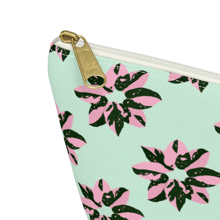 Pink Princess Philodendron Pattern Accessory Pouch – Makeup Bag With T-Bottom by Printify
