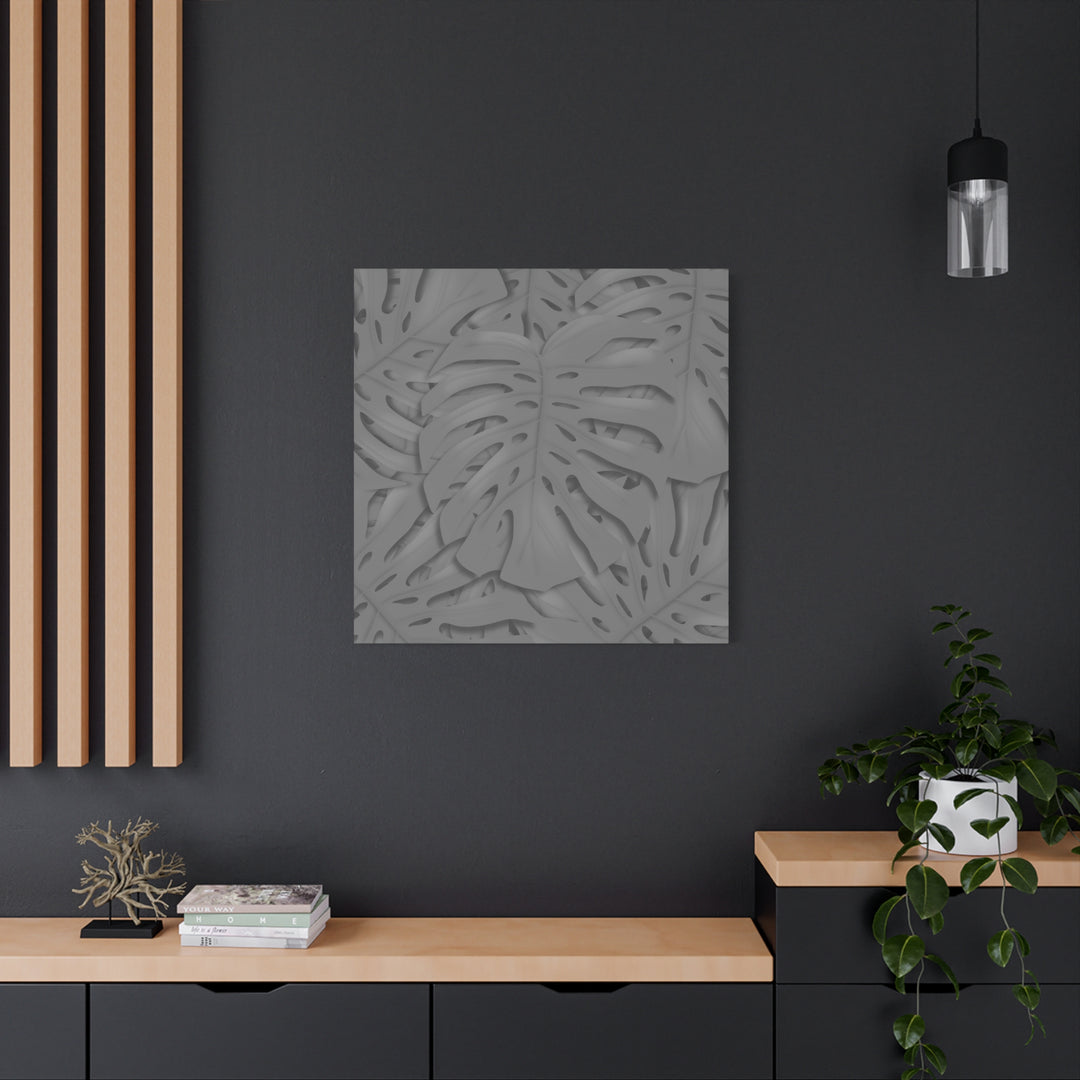 Charcoal Monstera Canvas Wall Art Matte Stretched 1.25 Inch Thick Tropical Leaf Print For Living Room Decor