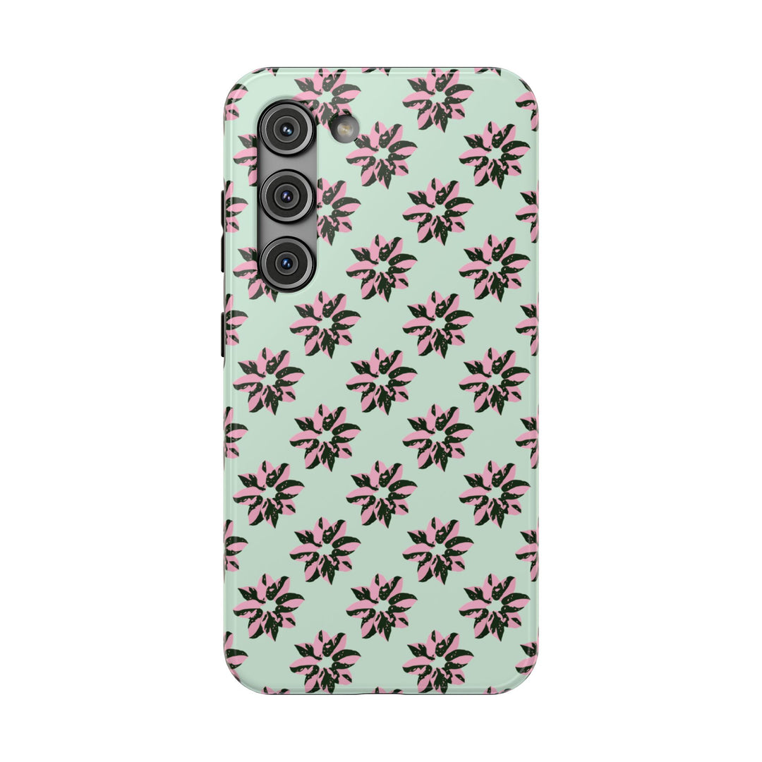 Pink Princess Philodendron Pattern Phone Case – Dual Layer Protective Cover