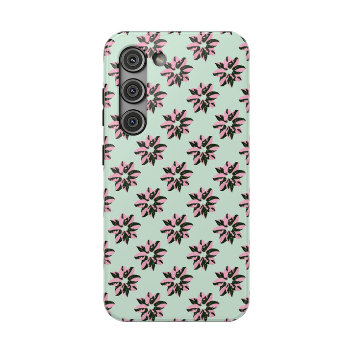 Pink Princess Philodendron Pattern Phone Case – Dual Layer Protective Cover