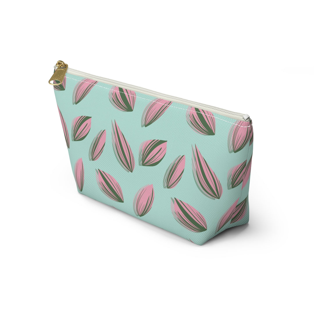 Tradescantia Nanouk Pattern Accessory Pouch Floral Makeup Bag With T Bottom Mint Pink Leaves The Potted Pixel