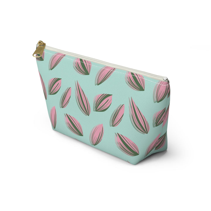 Tradescantia Nanouk Pattern Accessory Pouch Floral Makeup Bag With T Bottom Mint Pink Leaves The Potted Pixel