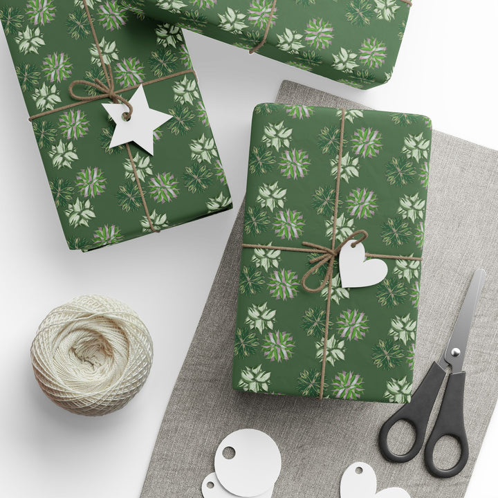 Green Floral Wrapping Paper Roll — Elegant Botanical Gift Wrap for Holidays & Special Occasions