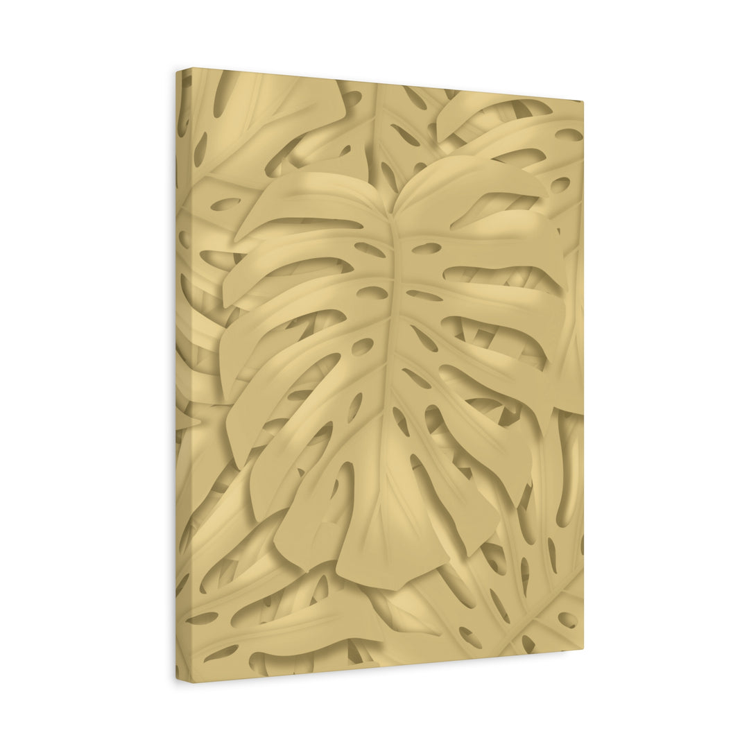 Golden Monstera Canvas Wall Art Matte Stretched 1.25 Inch Cotton Canvas Botanical Print For Living Rooms