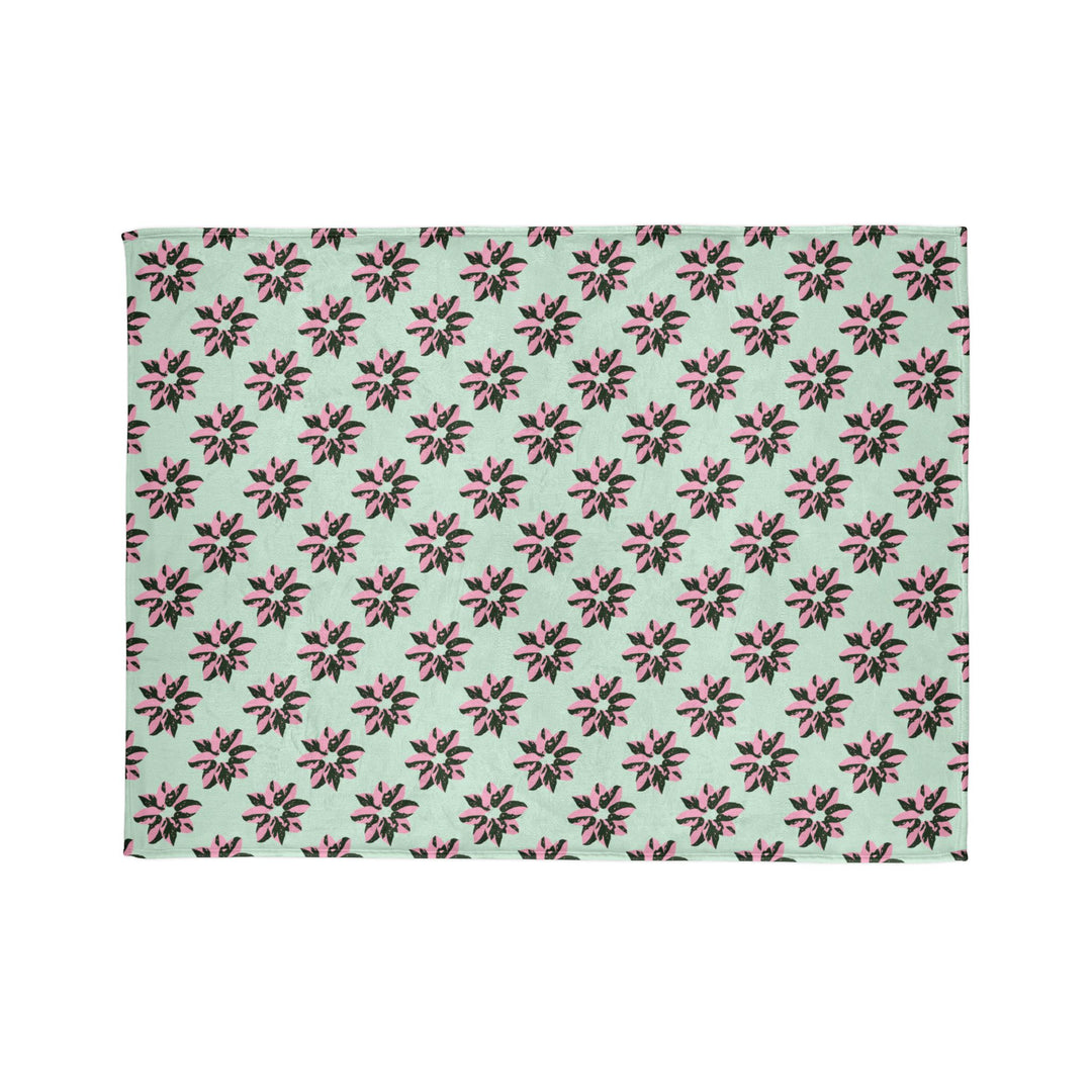 Pink Princess Philodendron Pattern Cozy Fleece Throw Blanket by Printify