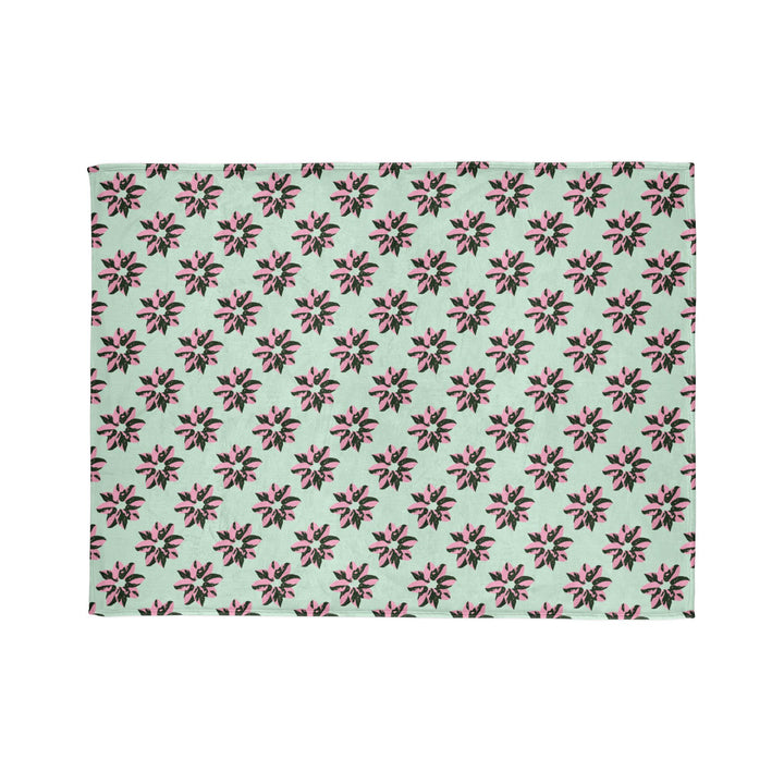 Pink Princess Philodendron Pattern Cozy Fleece Throw Blanket by Printify