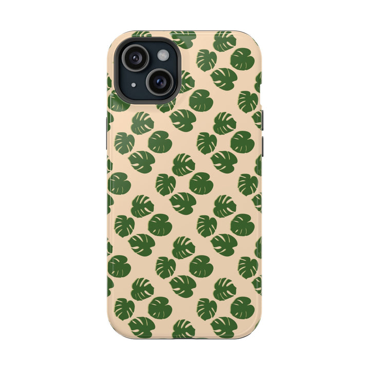 Monstera Pattern Impact-Resistant Phone Case Green Botanical Protective Cover Dual Layer Slim Design
