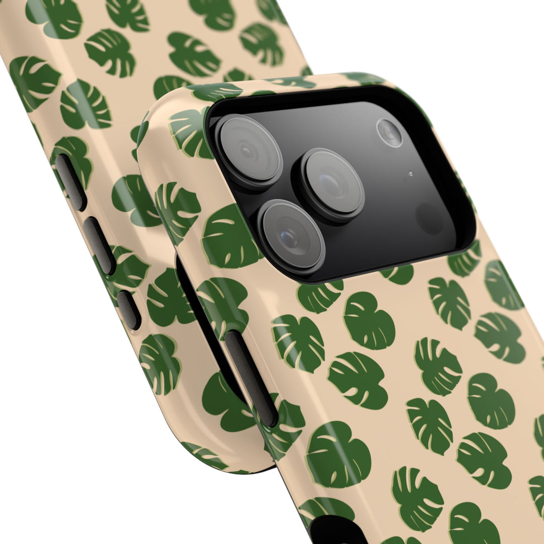 Monstera Pattern Impact-Resistant Phone Case Green Botanical Protective Cover Dual Layer Slim Design