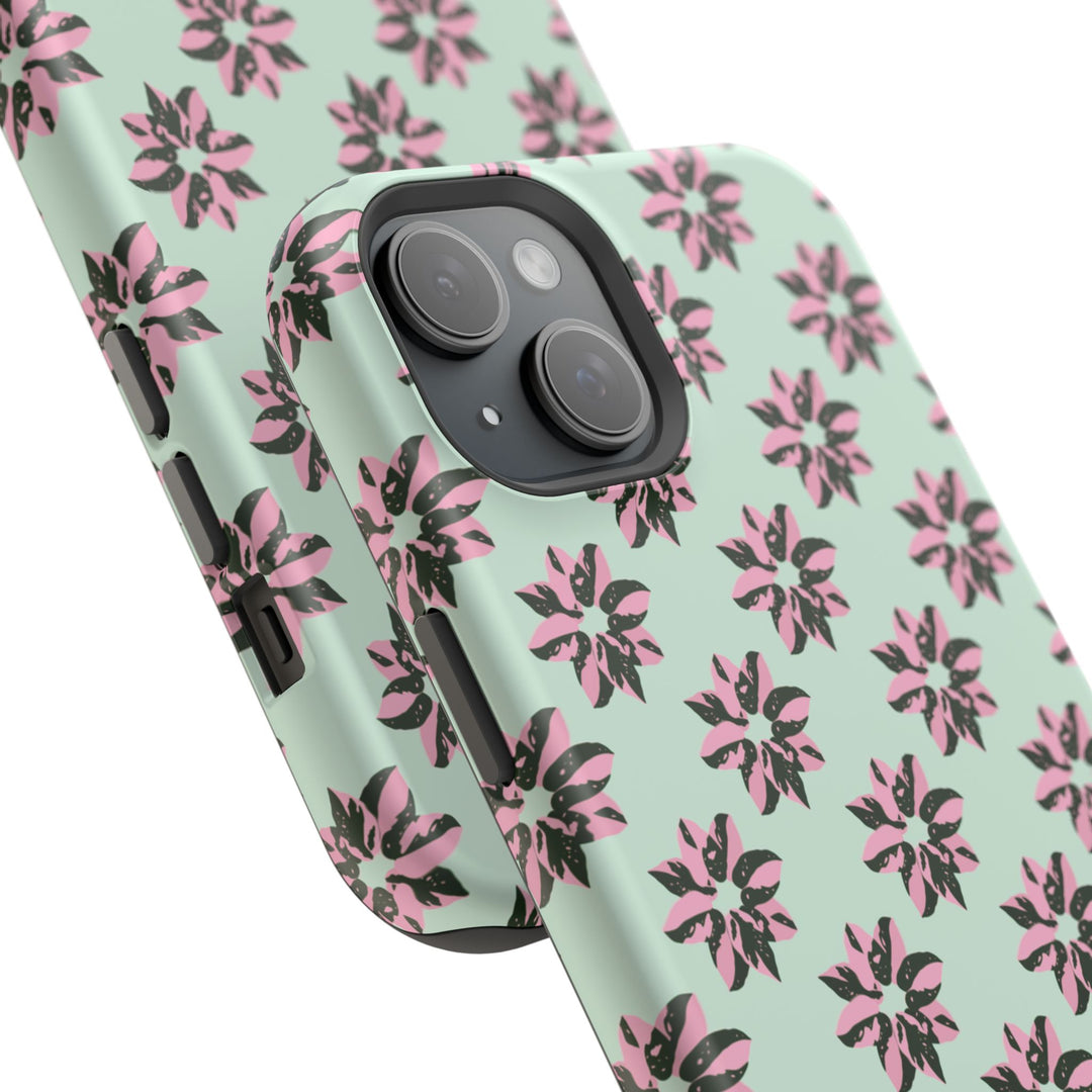 Pink Princess Philodendron Pattern Phone Case – Dual Layer Protective Cover