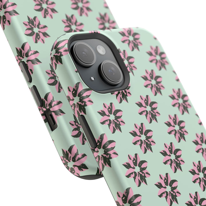 Pink Princess Philodendron Pattern Phone Case – Dual Layer Protective Cover