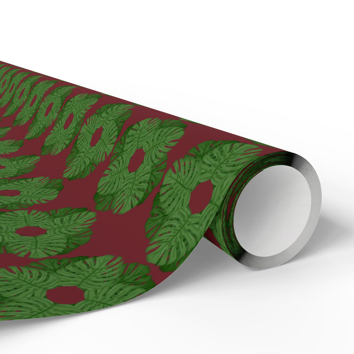 Christmas Monstera Wreath Pattern Wrapping Paper — Festive Green & Red Holiday Gift Wrap