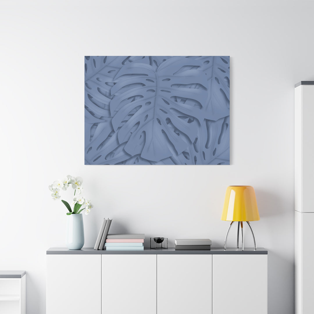 Monstera Canvas Art Blue Tropical Leaf Wall Art on Matte Cotton Canvas Print by The Potted Pixel