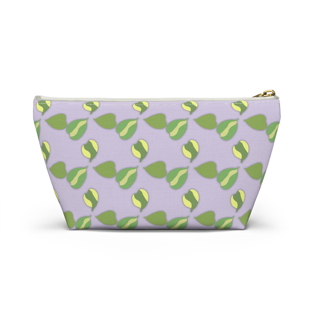 Hoya Kerrii Pattern Accessory Pouch Floral Makeup Bag With T-Bottom Lavender Background Green Leaves