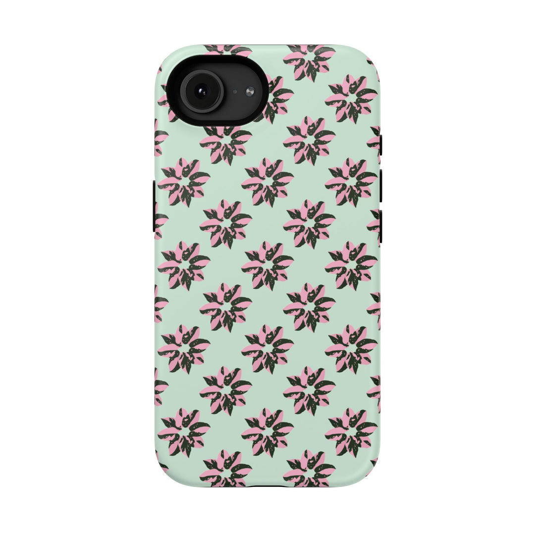 Pink Princess Philodendron Pattern Phone Case – Dual Layer Protective Cover
