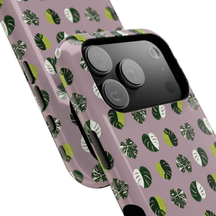 Variegated Monstera Pattern Phone Case – Dual Layer Protective Cover