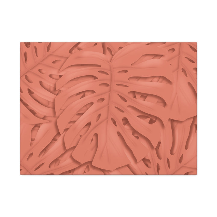 Coral Monstera Canvas Wall Art Matte Stretched 1.25 Inch Modern Botanical Print For Living Rooms