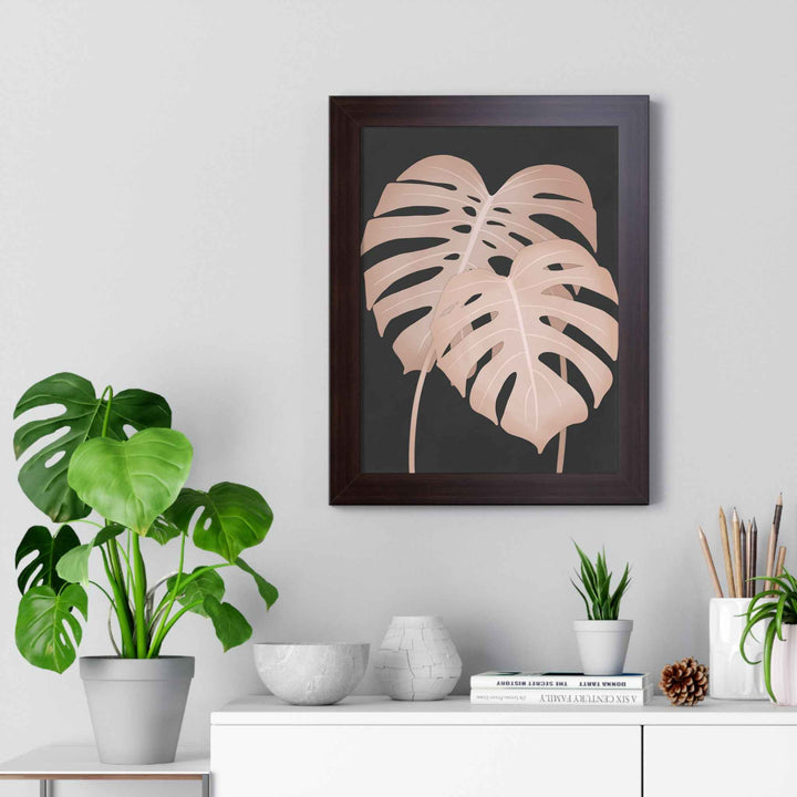 Framed Vertical Poster Soft Pink Monstera Leaf Wall Art