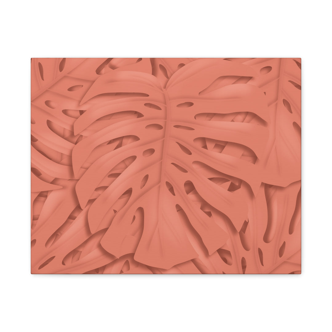 Coral Monstera Canvas Wall Art Matte Stretched 1.25 Inch Modern Botanical Print For Living Rooms