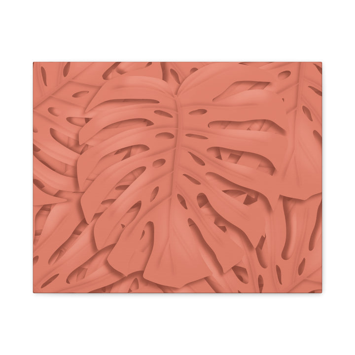 Coral Monstera Canvas Wall Art Matte Stretched 1.25 Inch Modern Botanical Print For Living Rooms