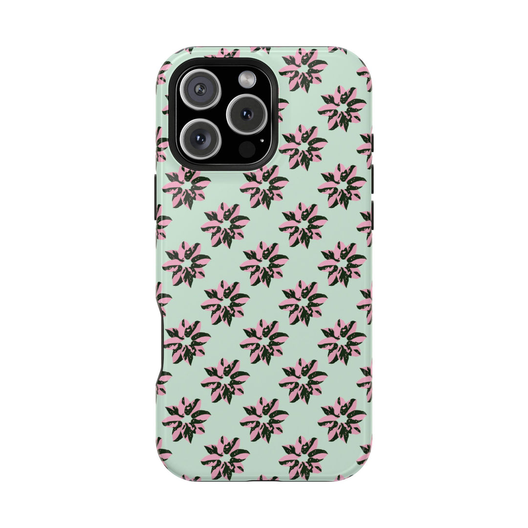 Pink Princess Philodendron Pattern Phone Case – Dual Layer Protective Cover by Printify