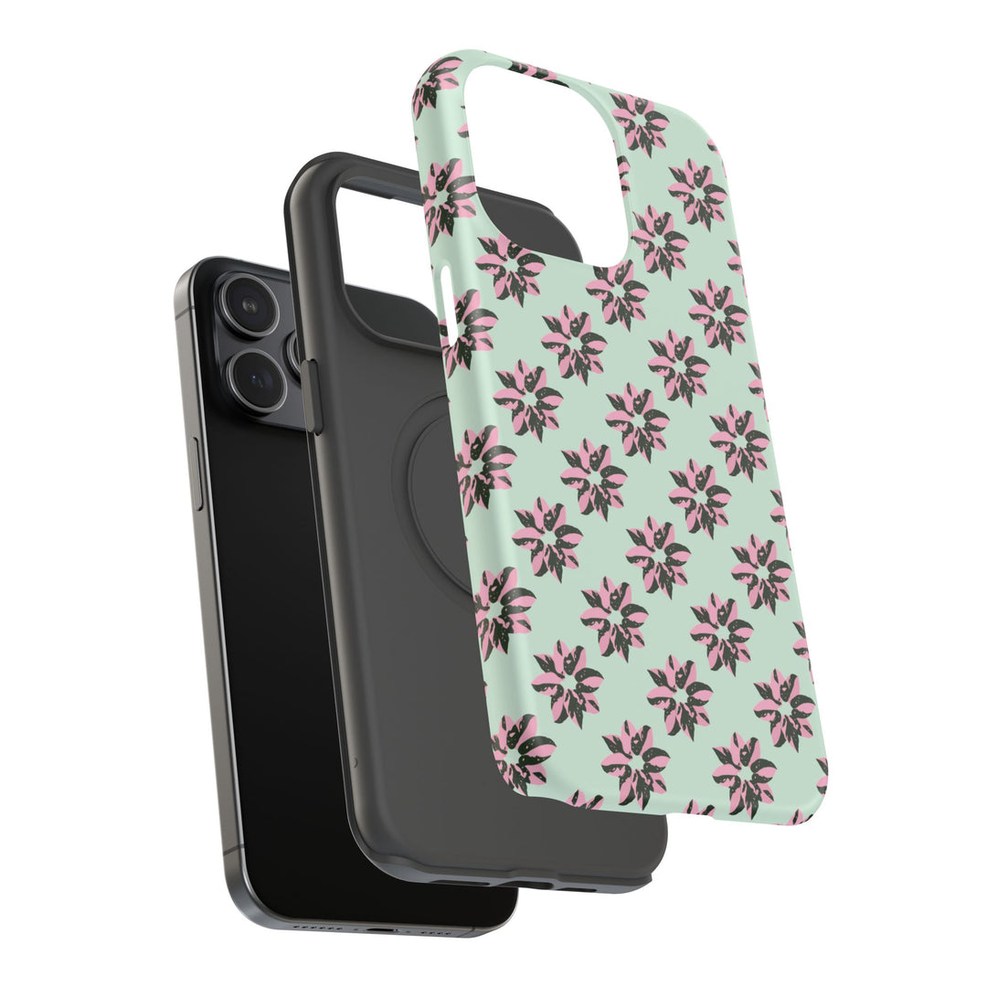 Pink Princess Philodendron Pattern Phone Case – Dual Layer Protective Cover