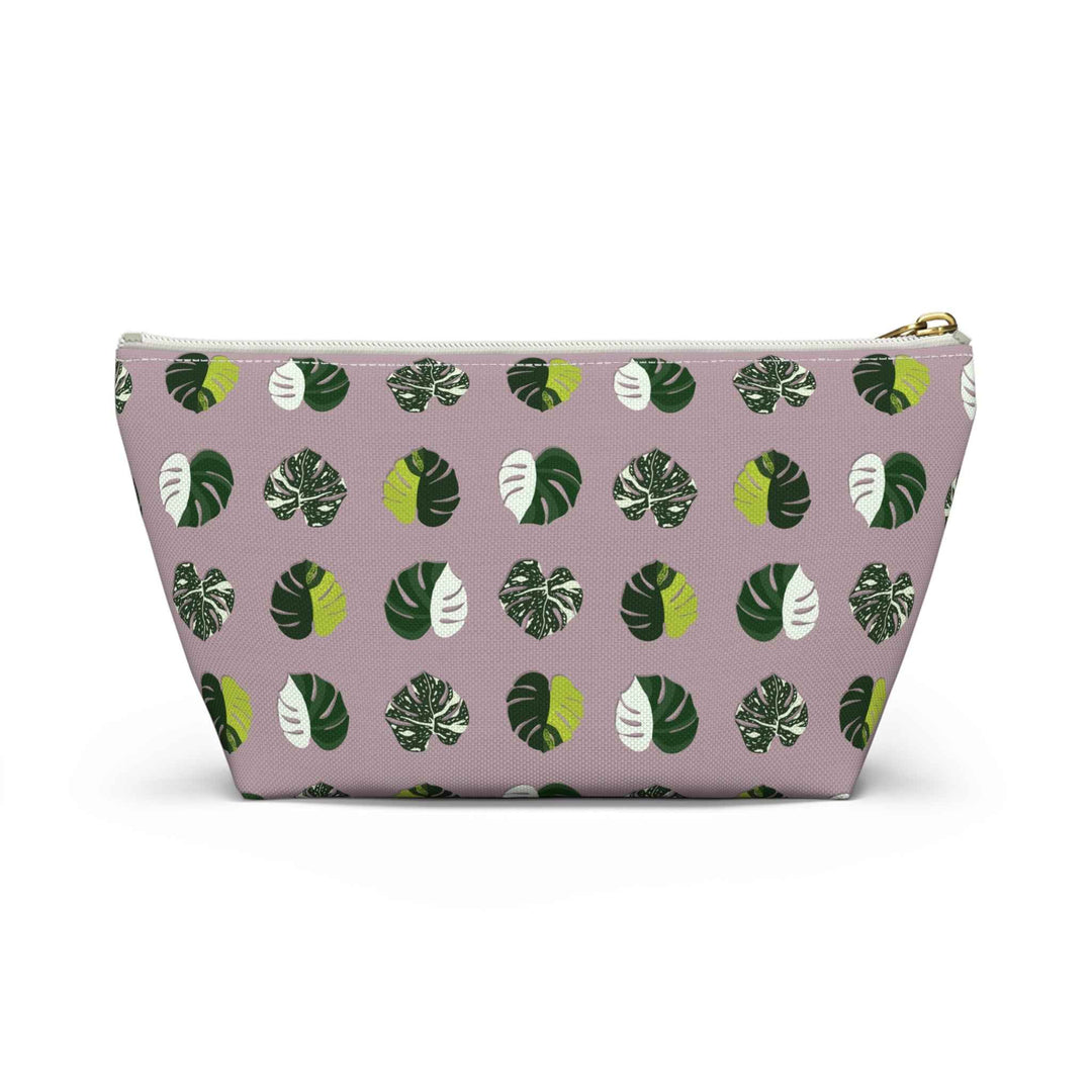 Variegated Monstera Pattern Accessory Pouch – Makeup Bag With T-Bottom