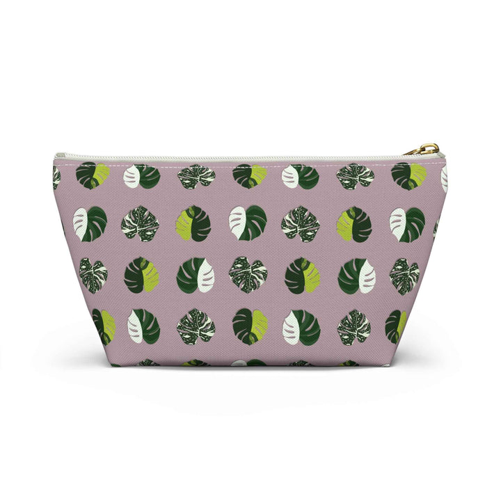 Variegated Monstera Pattern Accessory Pouch – Makeup Bag With T-Bottom