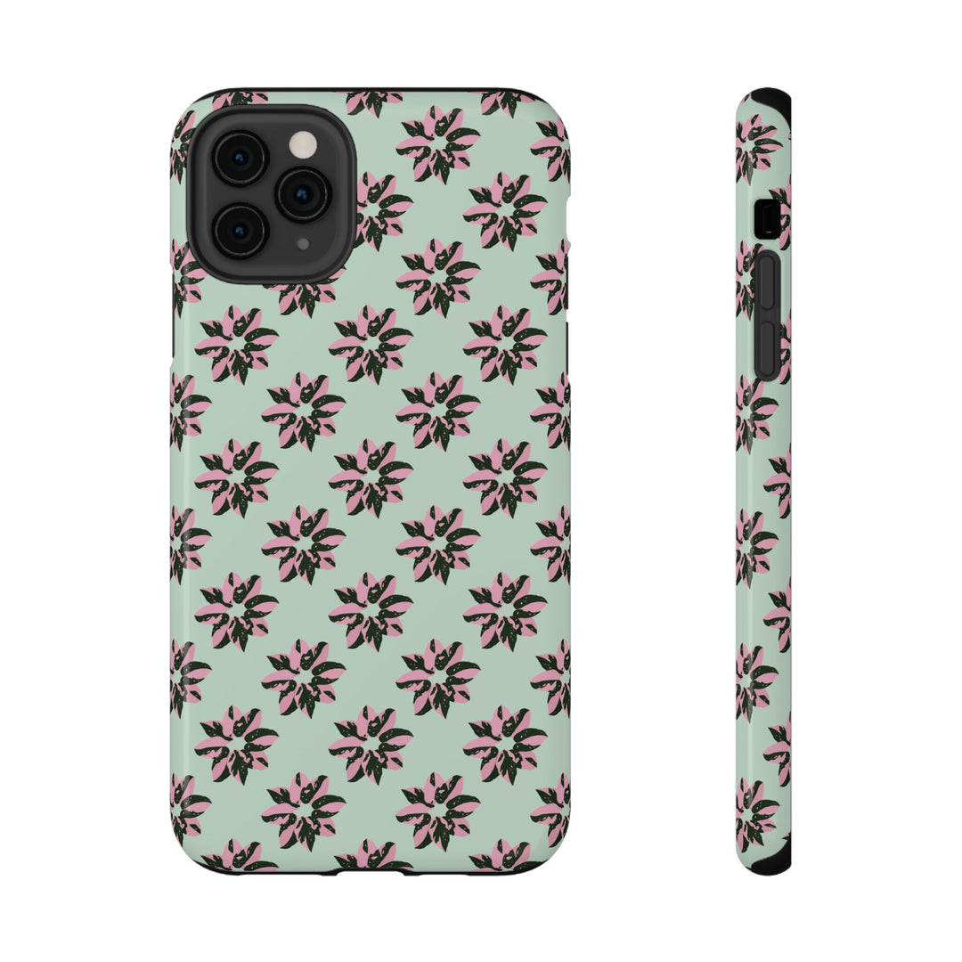 Pink Princess Philodendron Pattern Phone Case – Dual Layer Protective Cover