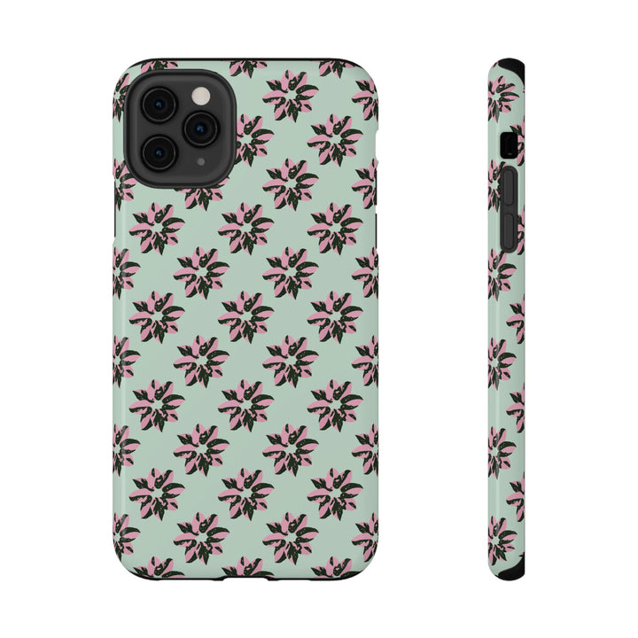 Pink Princess Philodendron Pattern Phone Case – Dual Layer Protective Cover