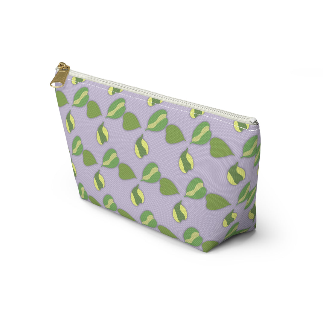 Hoya Kerrii Pattern Accessory Pouch Floral Makeup Bag With T-Bottom Lavender Background Green Leaves