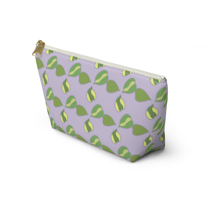 Hoya Kerrii Pattern Accessory Pouch Floral Makeup Bag With T-Bottom Lavender Background Green Leaves