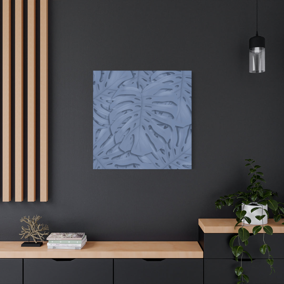 Monstera Canvas Art Blue Tropical Leaf Wall Art on Matte Cotton Canvas Print by The Potted Pixel