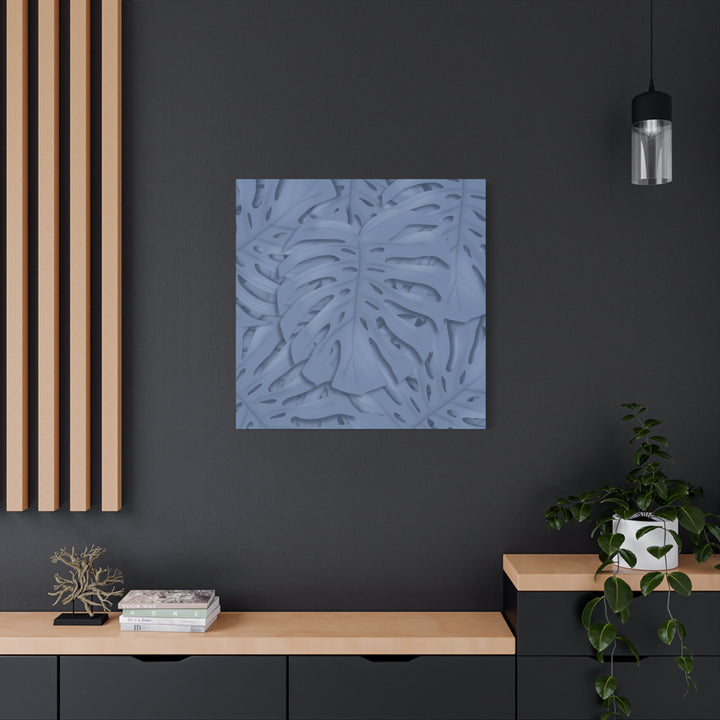 Monstera Canvas Art Blue Tropical Leaf Wall Art on Matte Cotton Canvas Print by The Potted Pixel