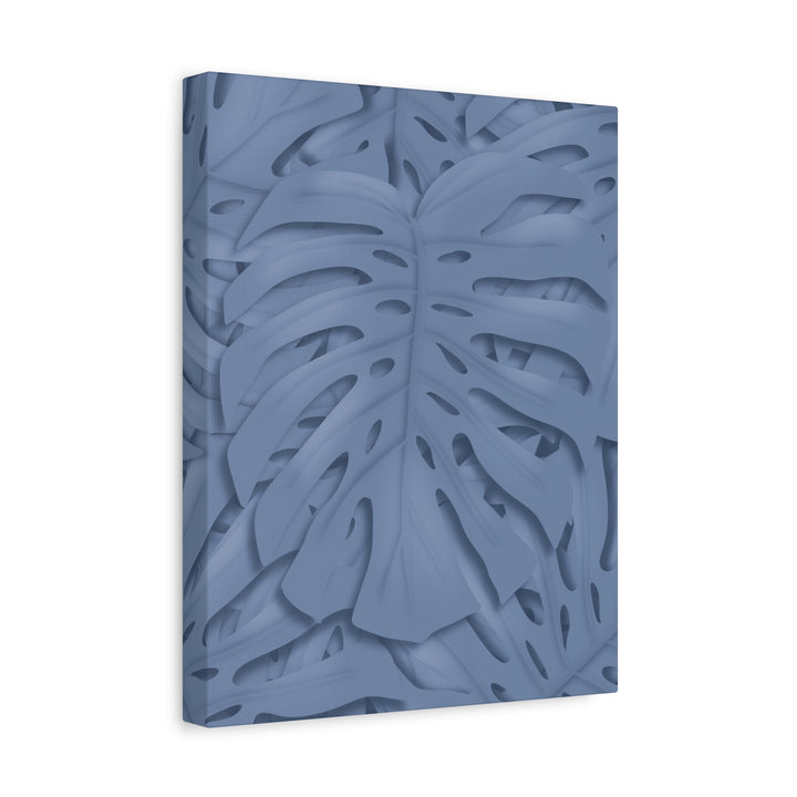 Monstera Canvas Art Blue Tropical Leaf Wall Art on Matte Cotton Canvas Print by The Potted Pixel