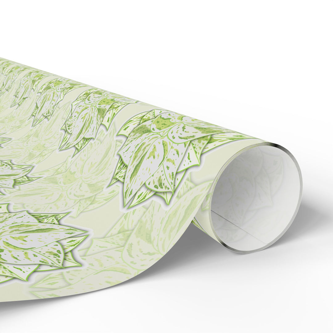 Snow Queen Pothos Floral Wrapping Paper – Elegant Leaf Pattern Gift Wrap for Weddings, Spring & Nature Lovers