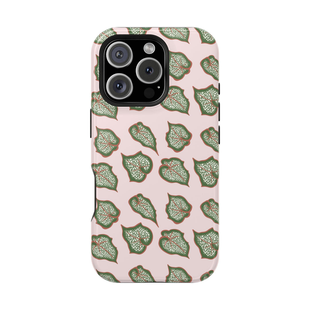 Begonia Pattern Impact Resistant Phone Case Green Botanical Protective Cover For Wireless Charging And iPhone 17 Series