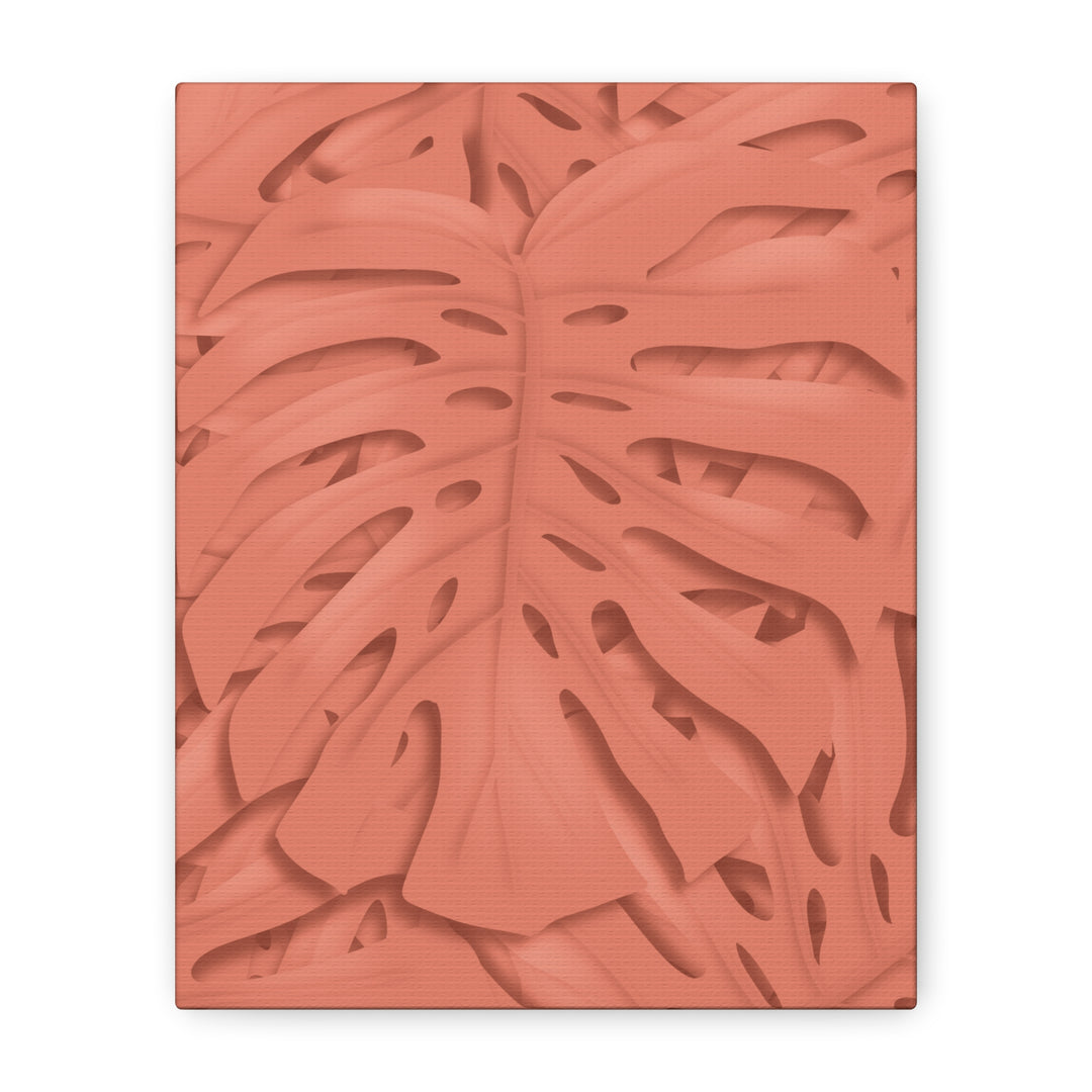 Coral Monstera Canvas Wall Art Matte Stretched 1.25 Inch Modern Botanical Print For Living Rooms