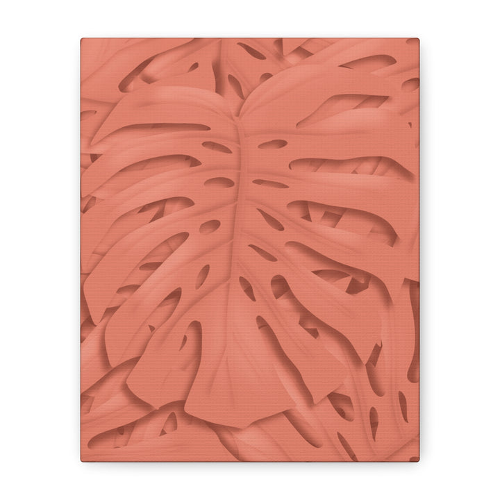 Coral Monstera Canvas Wall Art Matte Stretched 1.25 Inch Modern Botanical Print For Living Rooms