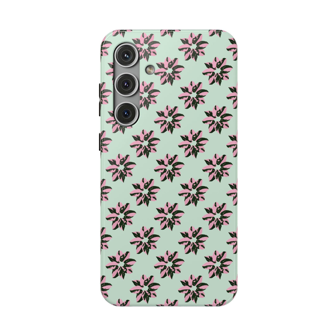 Pink Princess Philodendron Pattern Phone Case – Dual Layer Protective Cover